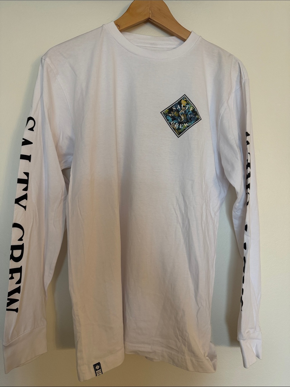 Salty Crew White Long-Sleeve Logo Tee with Sleeve Script